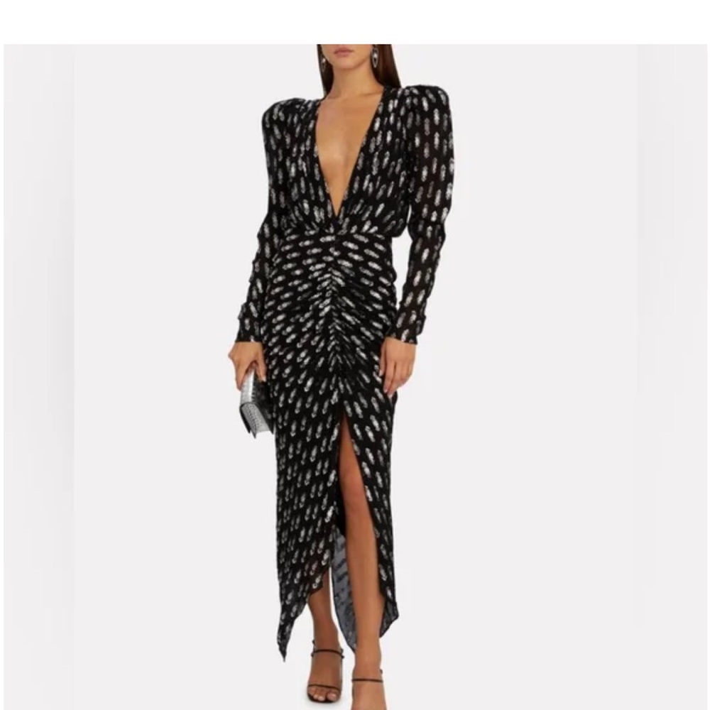 Ronny Kobo Midi Dress Astrid Black/Silver Fil Coupe Chiffon Size Small